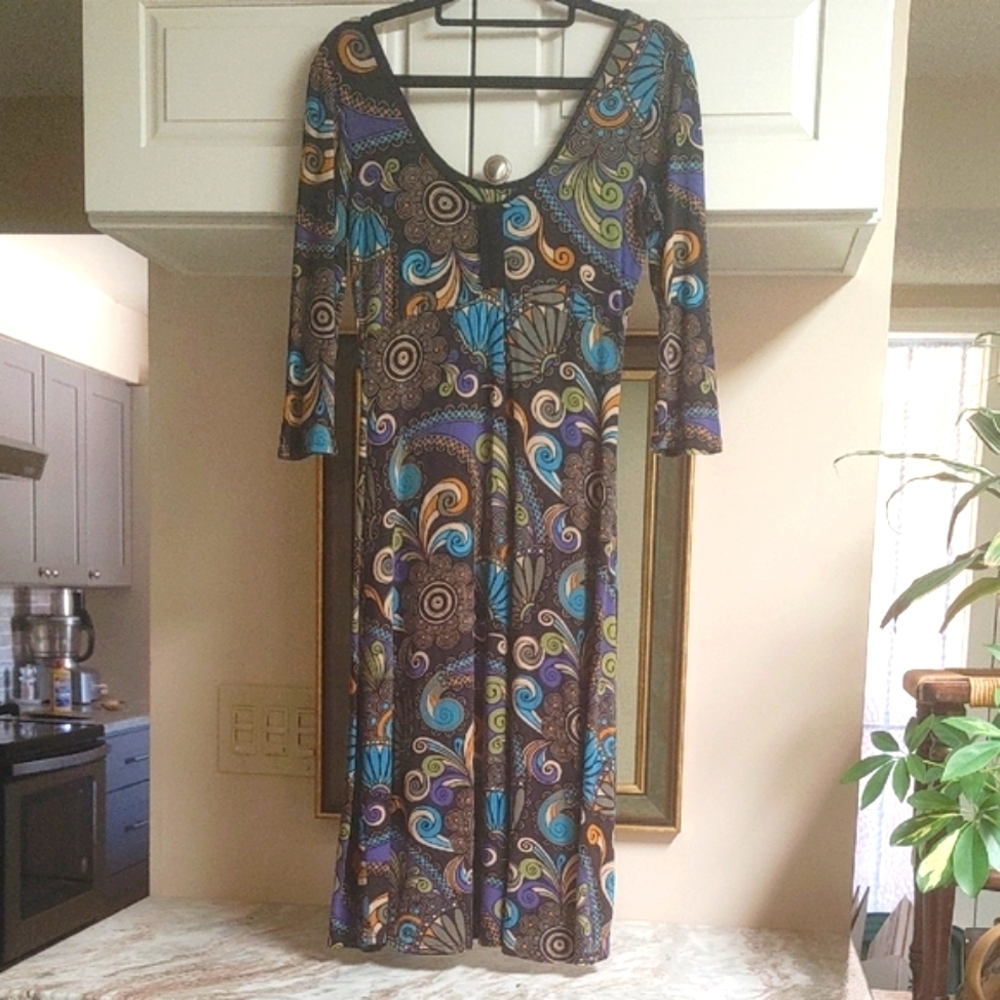 Salaam Paisley Hippy Print A-Line Dress In Knit Size Small